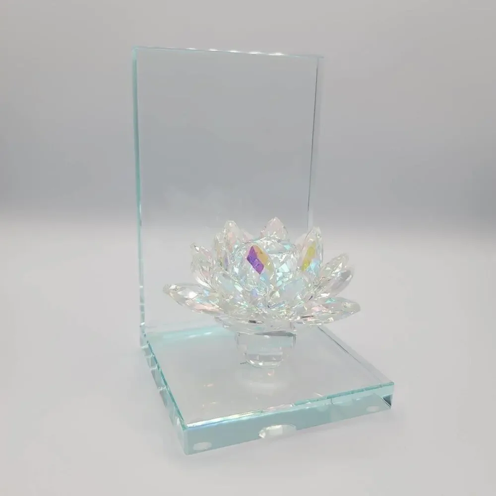 Lotus Statuette Bookend Clear Glass Bright Shiny Flower